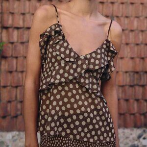 NWT Zara Sheer Polka Dot Ruffled Tank Top